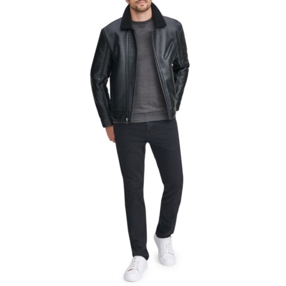 MARC NEW YORK Faux Fur-Trim Spread Collar Faux Leather Jacket Size Large - Picture 4 of 10